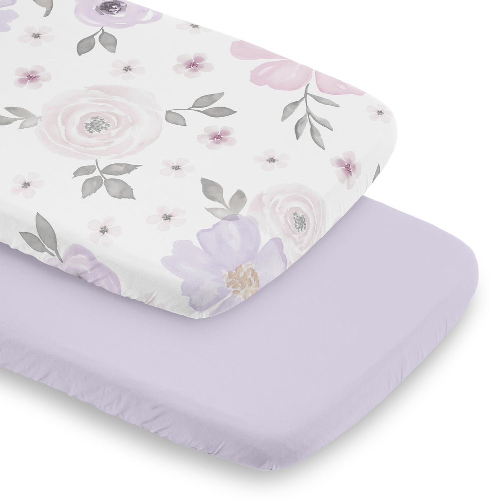 Sweet Jojo Designs purple-grey boho floral bassinet sheets rectangle pattern for quick changes