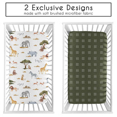 Sweet Jojo Designs safari zebra crib sheet close-up with snug elastic edge for secure fit