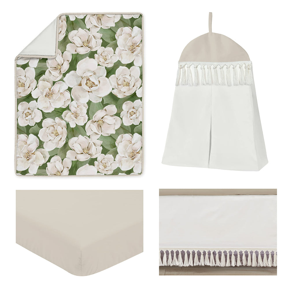 Sweet Jojo Designs sage green boho flower fitted sheet 52x28-8 pocket keeps crib layers snug.