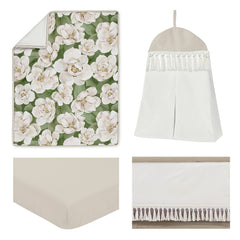 Sweet Jojo Designs sage green boho flower fitted sheet 52x28-8 pocket keeps crib layers snug.