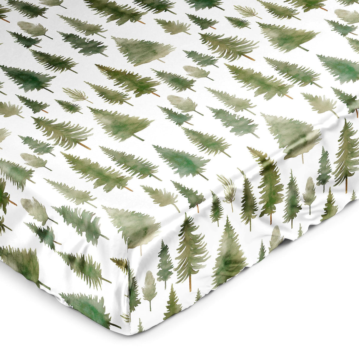 Sweet Jojo Designs Sage Green Woodland crib sheet closeup satin texture for silky nights