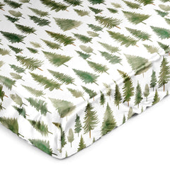 Sweet Jojo Designs Sage Green Woodland crib sheet closeup satin texture for silky nights