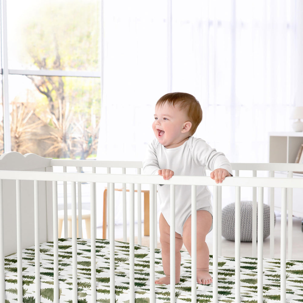 Sweet Jojo Designs Sage Green Woodland forest-themed nursery decor and pine trees