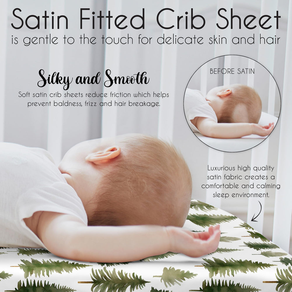 Sweet Jojo Designs Sage Green Woodland satin crib sheet folded for display