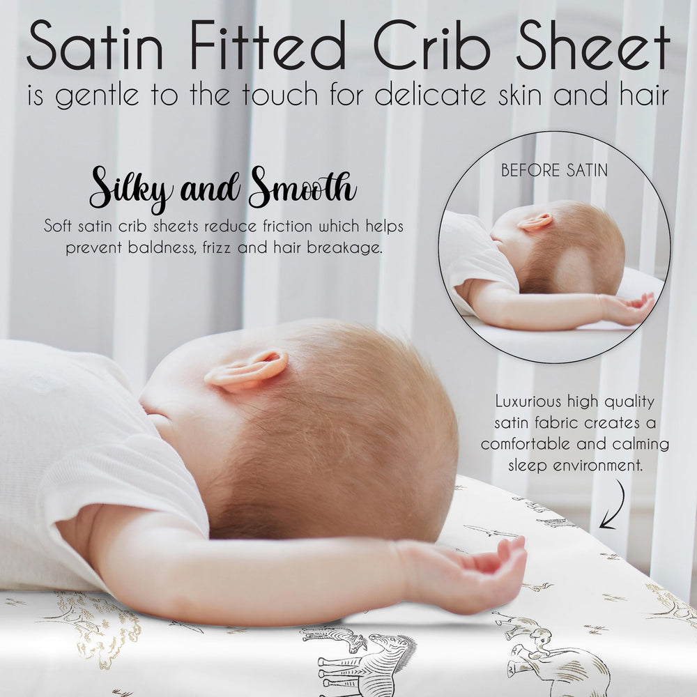 Sweet Jojo Designs satin fabric crib sheet delivers silky touch and easy machine care