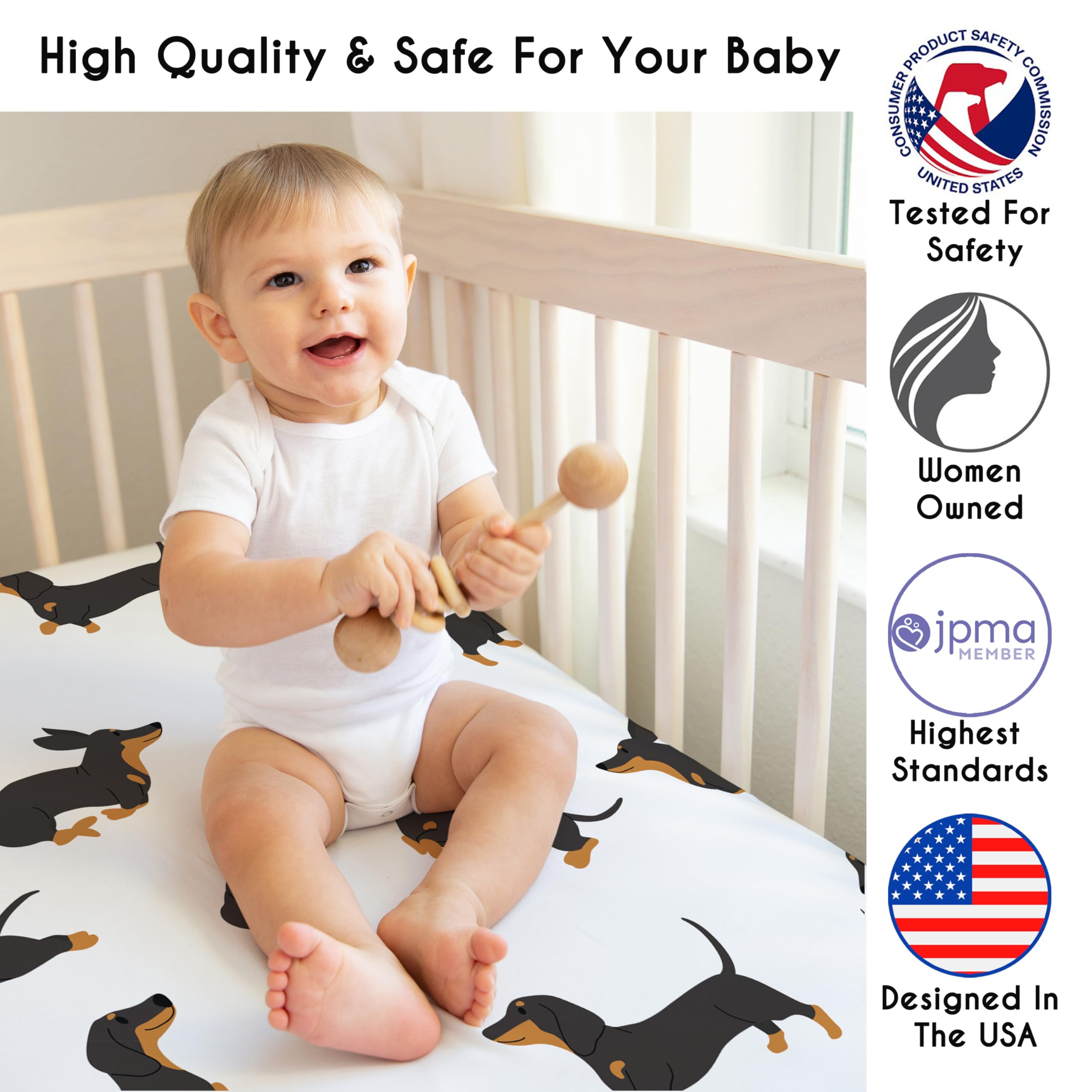 Snug elastic edges secure the crib sheet on standard cribs