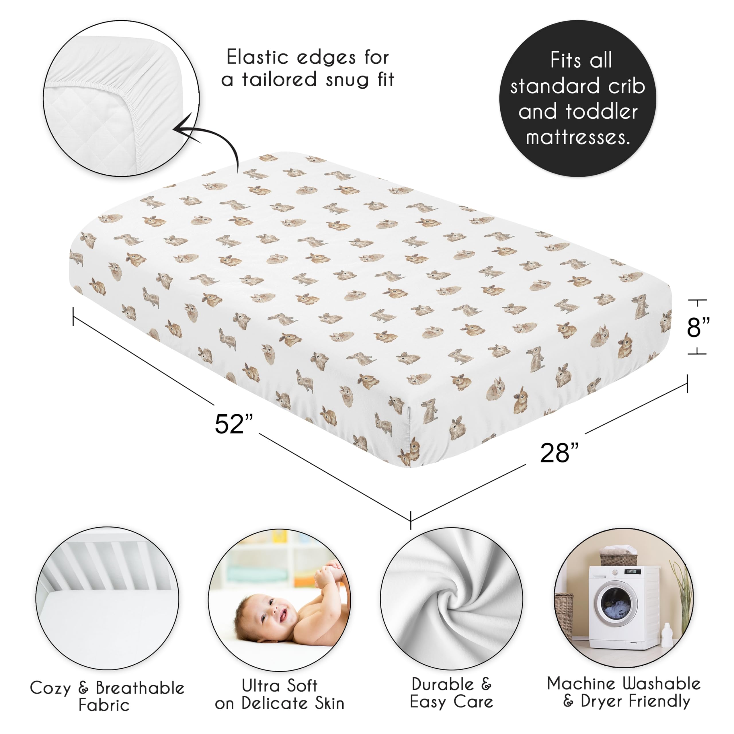 Sweet Jojo Designs snug-fit crib sheet demonstrating secure fit on mattress