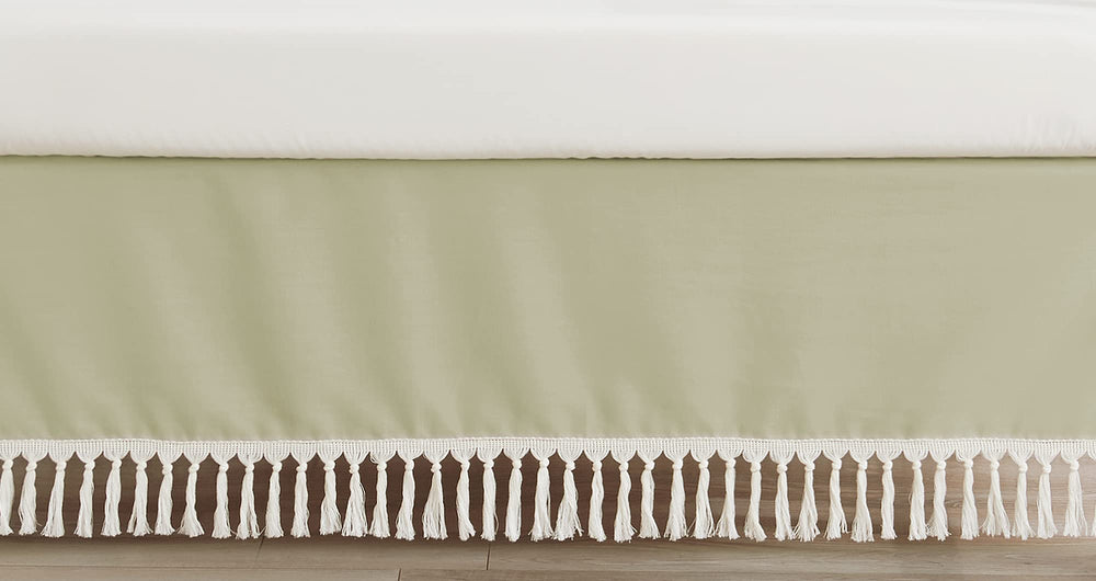 Sweet Jojo Designs solid sage green crib skirt with dust ruffle enhances nursery decor and prevents crib frame exposure