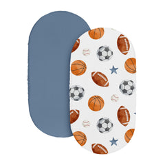Sweet Jojo Designs sport-theme bassinet sheets snug-fit for quick nighttime changes.