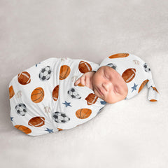 Sweet Jojo Designs sports cocoon sack in use for newborn comfort
