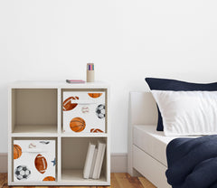 Sweet Jojo Designs storage bin with handles in football motif for easy cube shelving