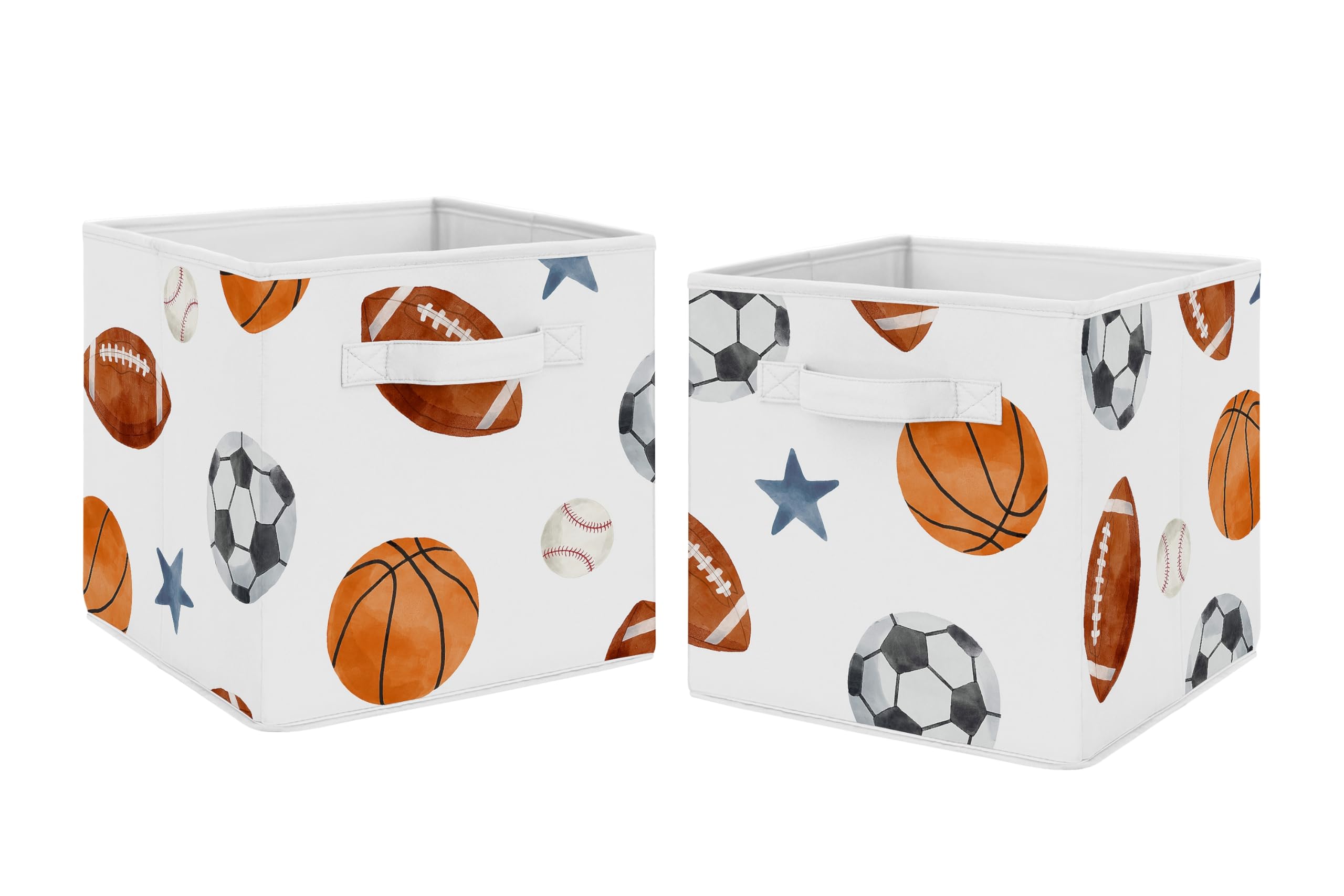 Sweet Jojo Designs sports storage cube close-up showing watercolor soccer balls for toy organization