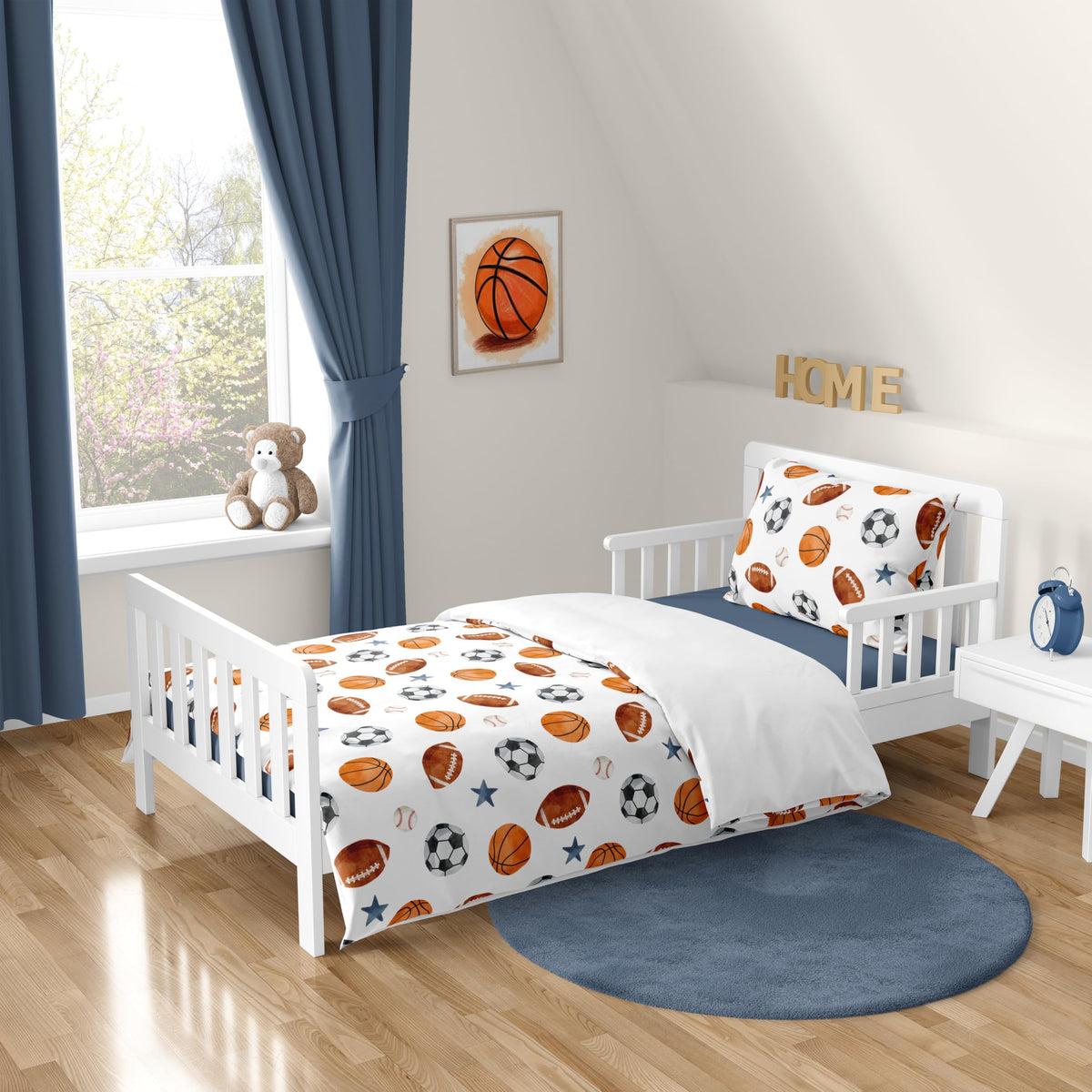 Sweet Jojo Designs comforter featuring watercolor sports balls for cozy sports-themed decor