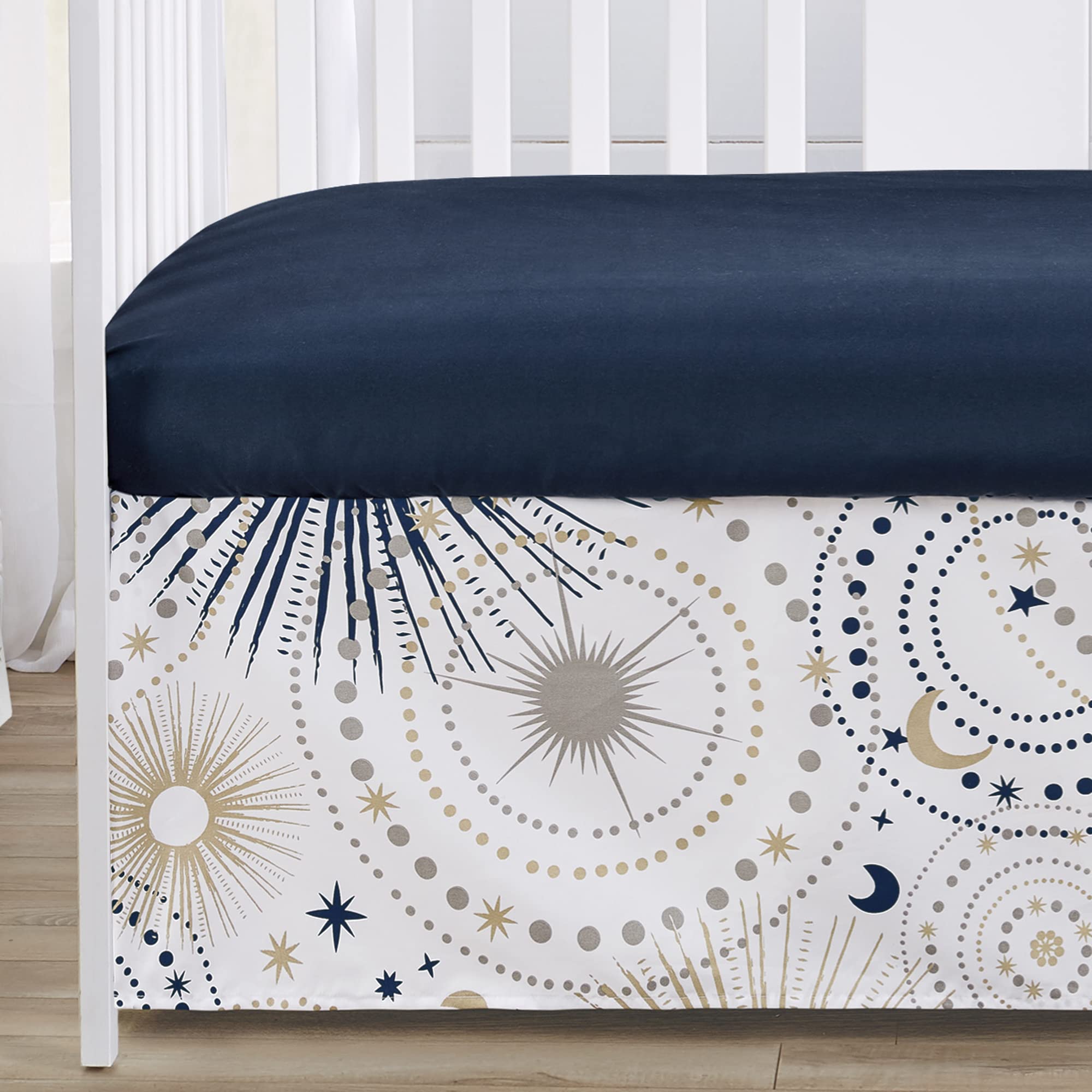 Sweet Jojo Designs star-moon-print-crib-comforter showcases a celestial theme to elevate nursery decor.