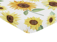 Sweet Jojo Designs sunflower mini crib sheet back view emphasizes secure elastic pocket.