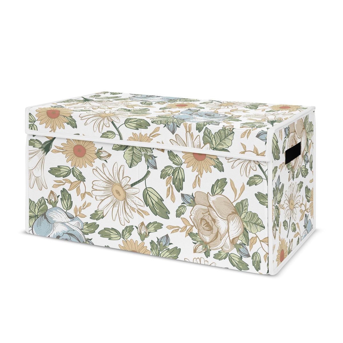 Sweet Jojo Designs vintage floral toy bin front view for organized nursery storage