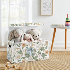 Sweet Jojo Designs vintage floral toy bin lid open showing accessible storage