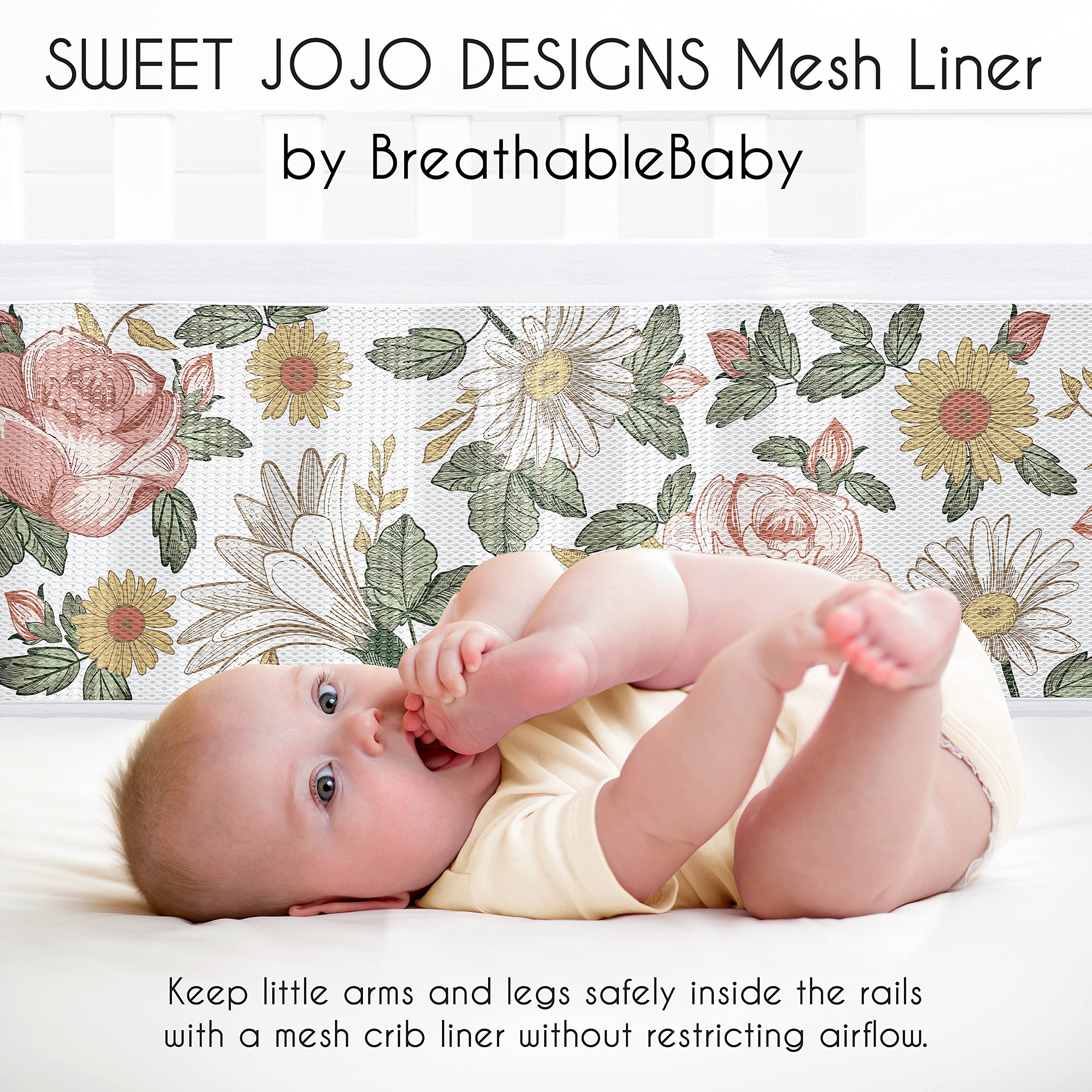 Sweet Jojo Designs vintage floral boho pattern adds soft, cozy nursery charm.