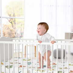 Sweet Jojo Designs elastic-bottom crib sheet ensures snug fit on standard cribs and toddler beds.