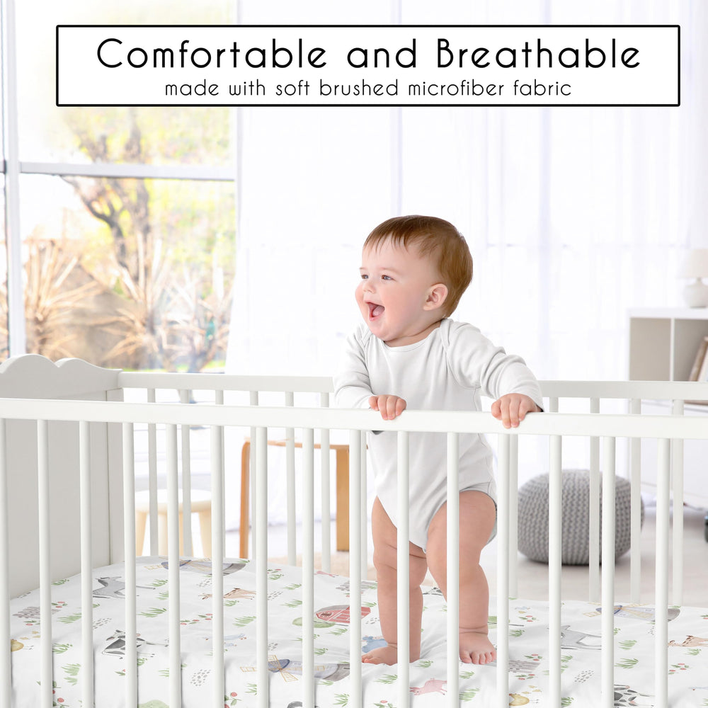 Sweet Jojo Designs watercolor farm animals print crib sheets for playful infant decor