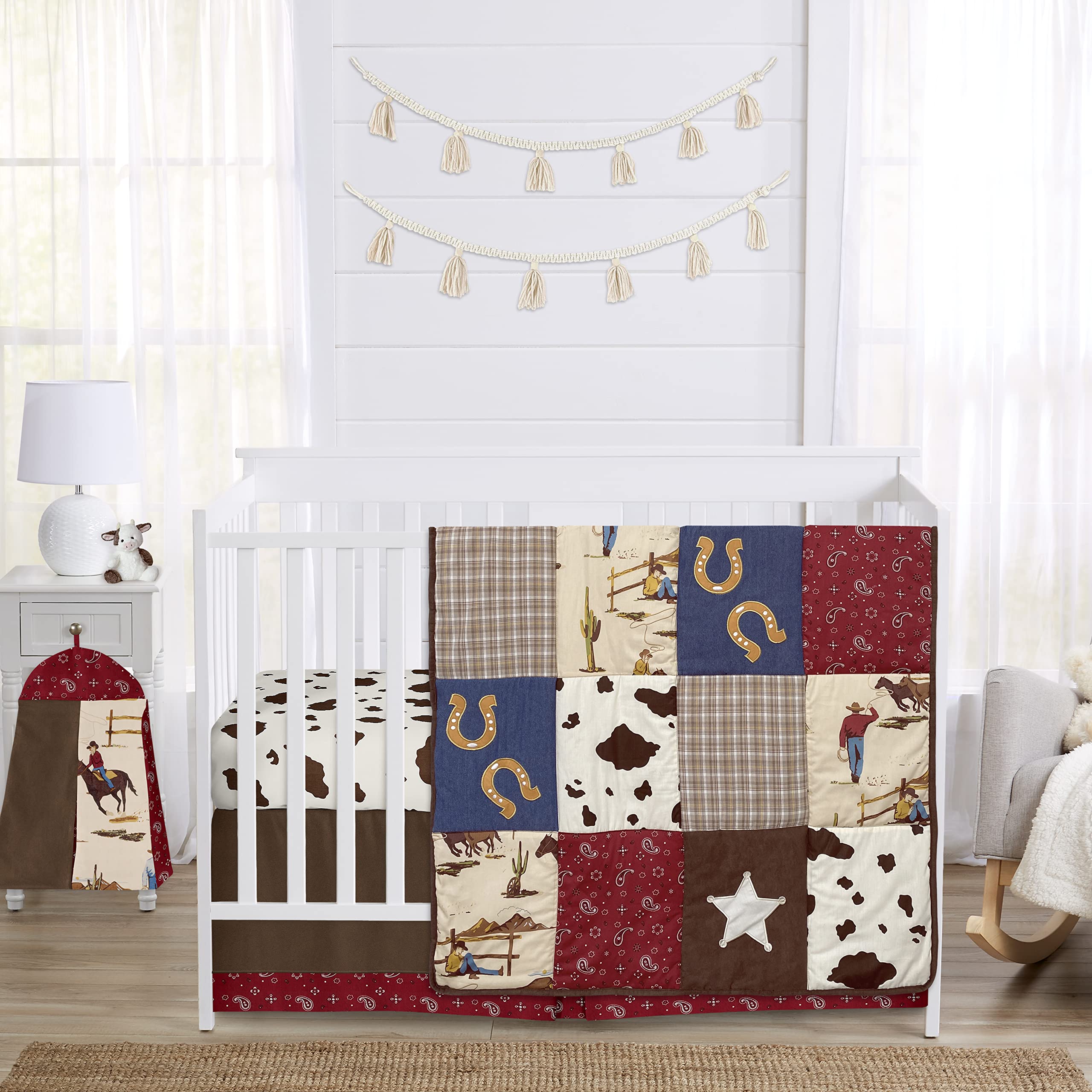Sweet Jojo Designs western cowboy crib blanket with patchwork print for cozy nursery vibes.
