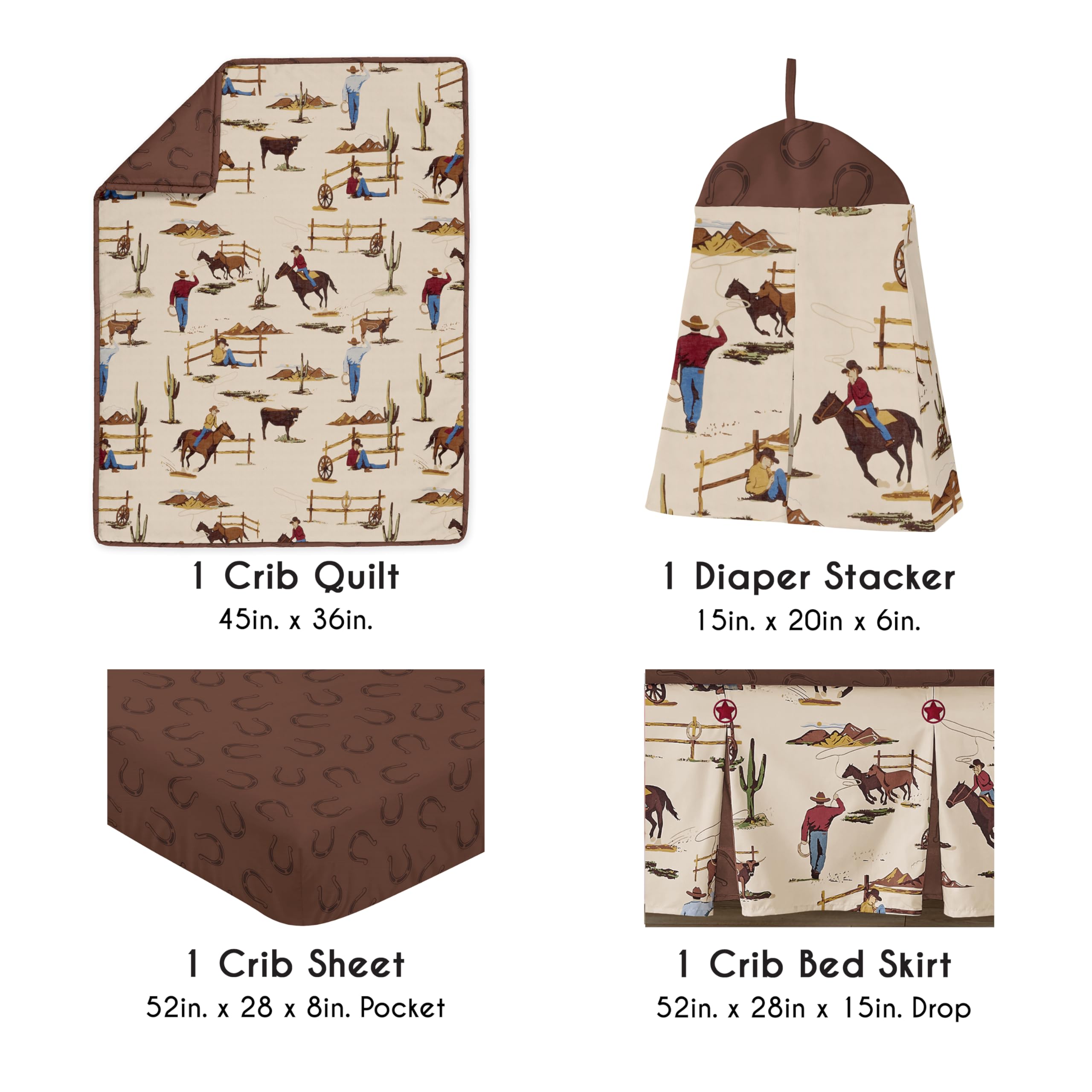 Sweet Jojo Designs reversible crib sheet with horseshoe print provides secure elastic fit.