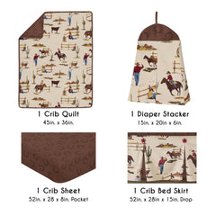 Sweet Jojo Designs reversible crib sheet with horseshoe print provides secure elastic fit.