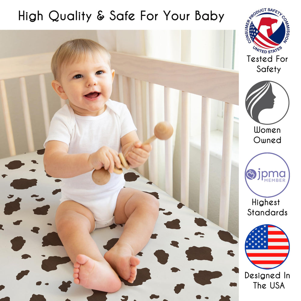 Sweet Jojo Designs western cowboy crib skirt provides a tidy, stylish hideaway under the bed.