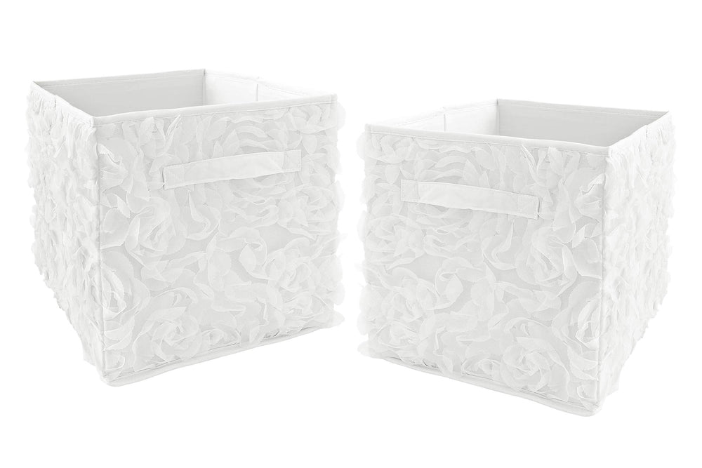 Sweet Jojo Designs storage bin set in nursery keeps toys organized.
