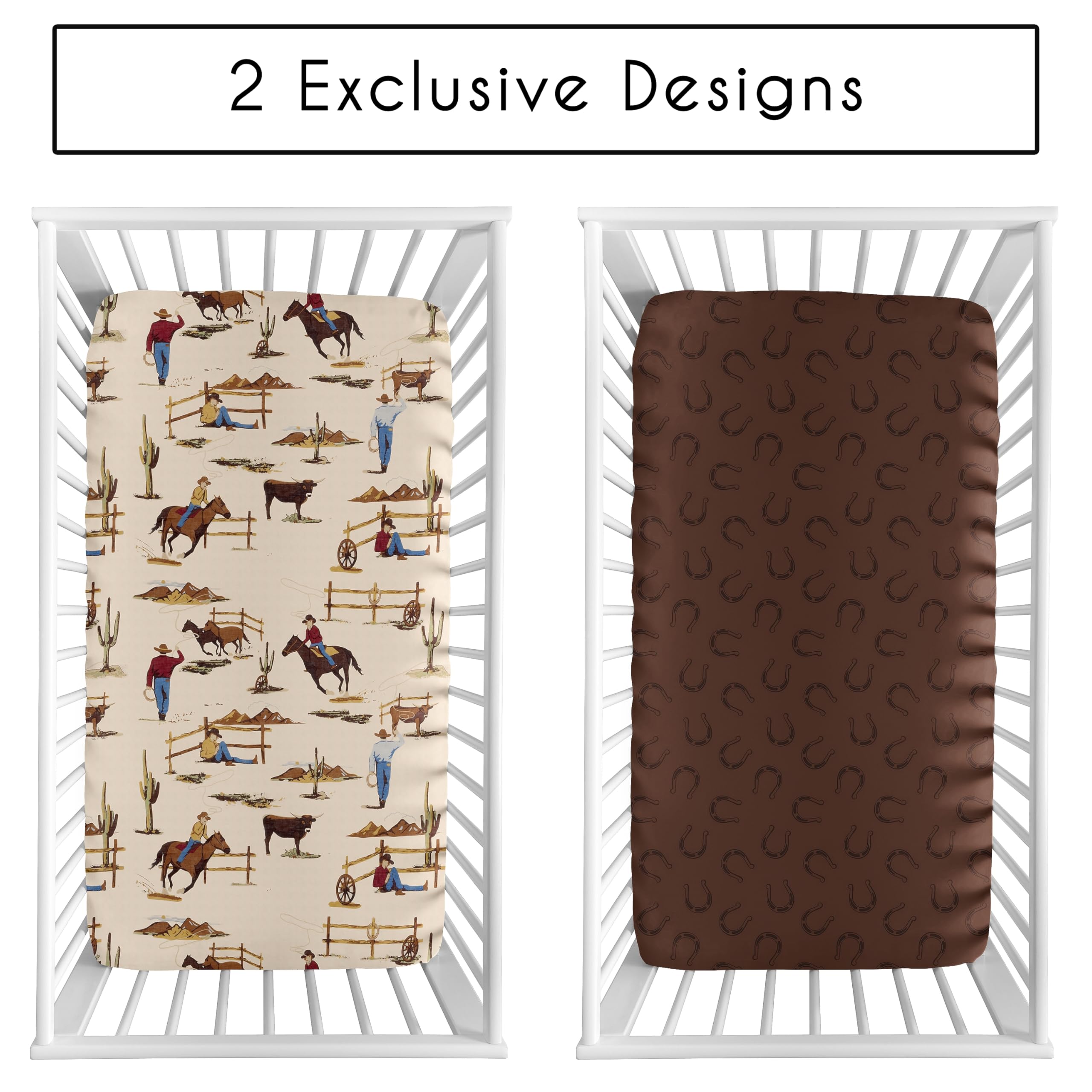 Sweet Jojo Designs wild west animals crib sheets in a playful nursery theme.