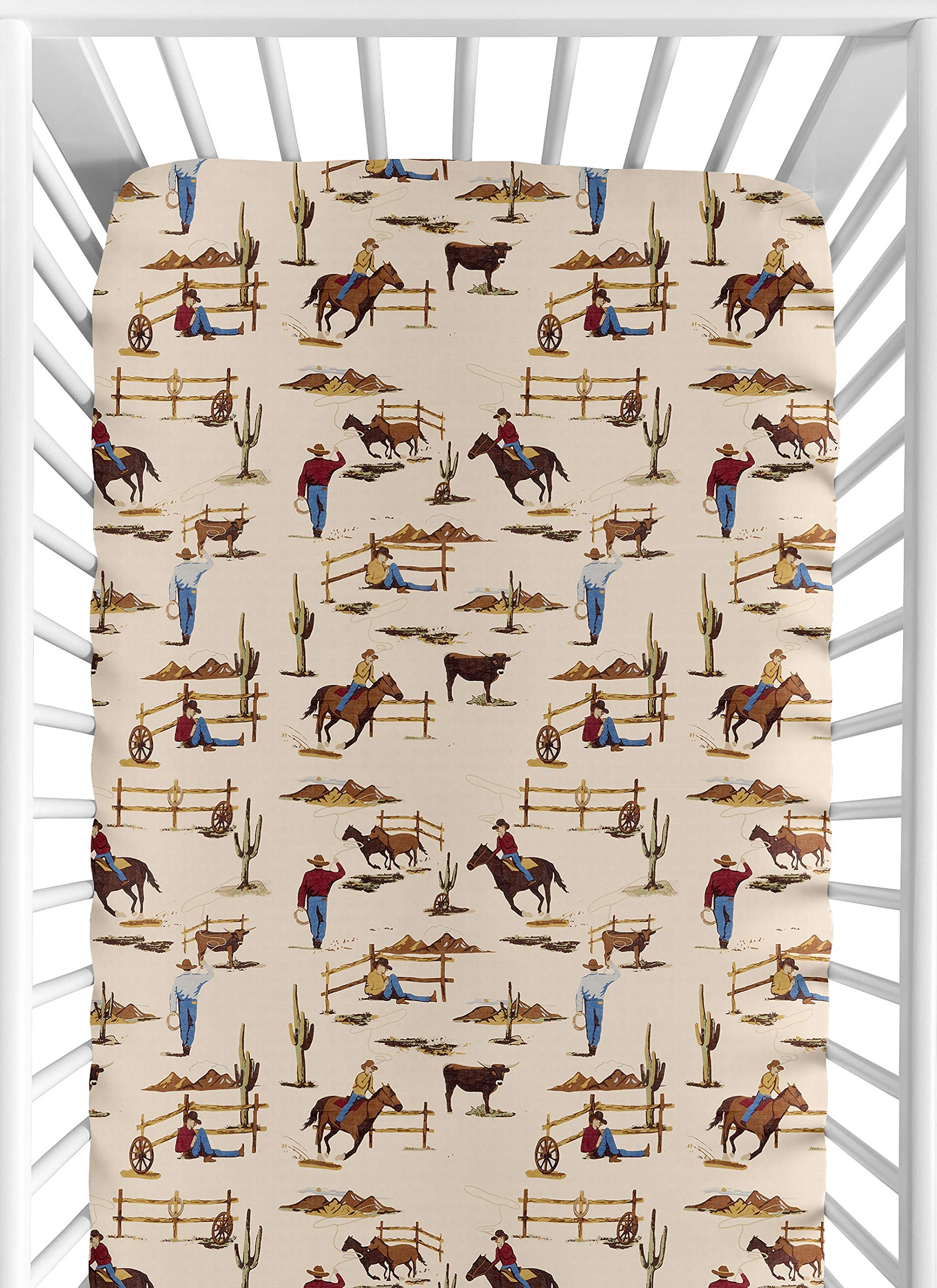 Sweet Jojo Designs Wild West Boy crib sheet with multicolor print for cozy bedtimes.