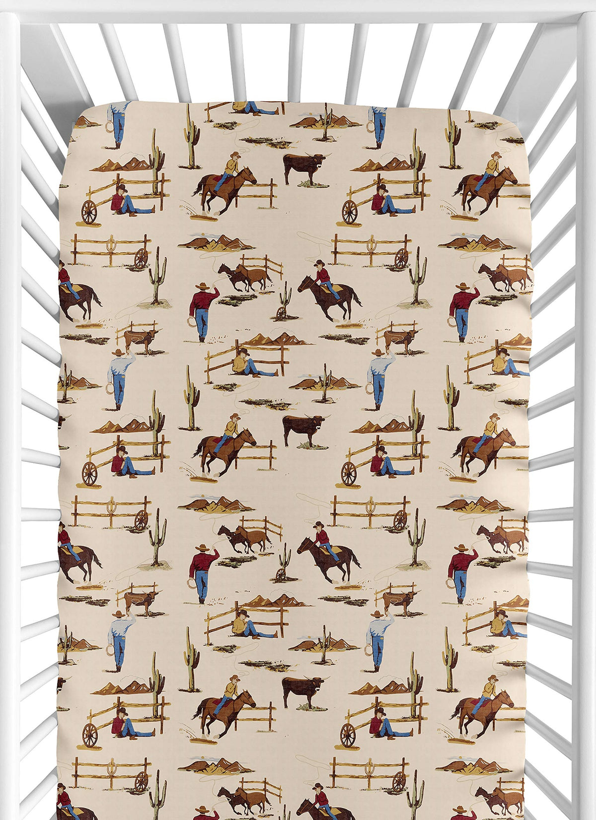 Sweet Jojo Designs Wild West Boy crib sheet with multicolor print for cozy bedtimes.