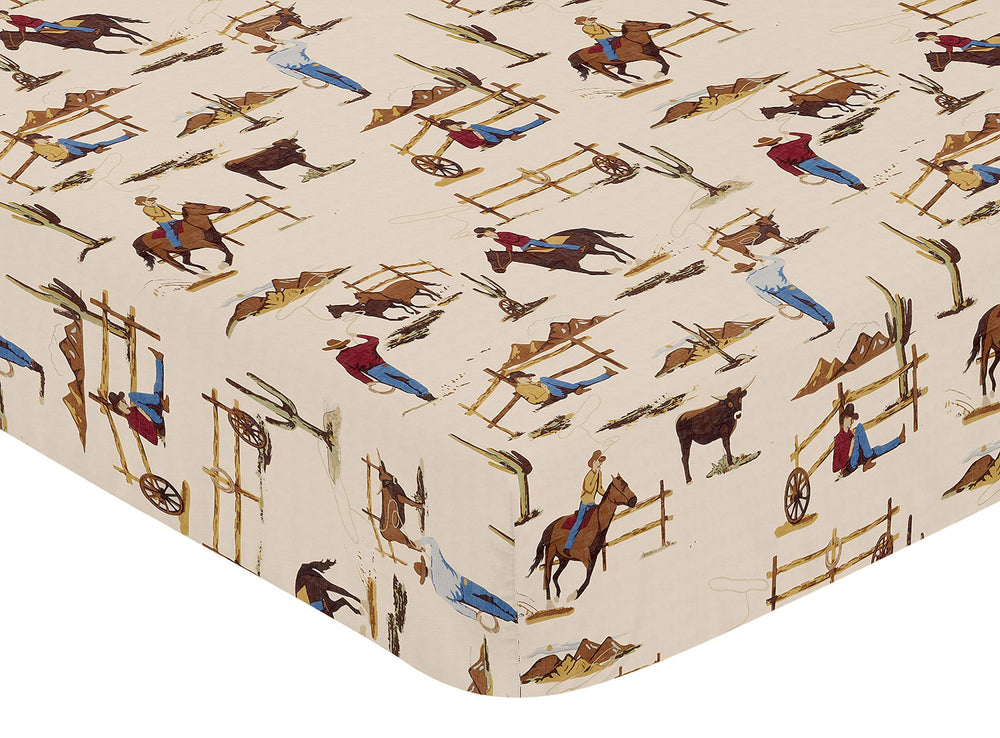 Sweet Jojo Designs Wild West Boy elastic bottom for snug crib fit.