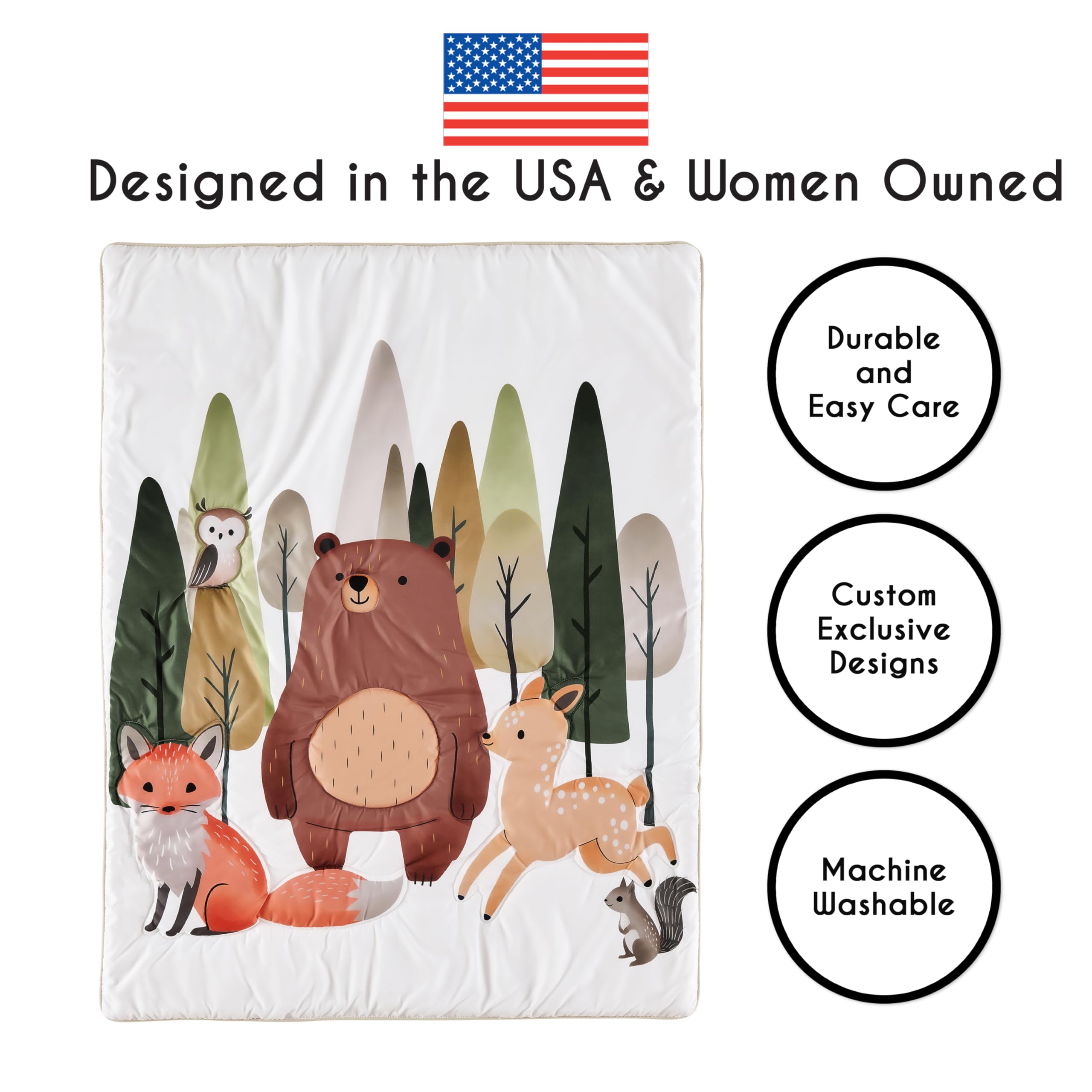 Sweet Jojo Designs woodland animals nursery scene captures a calm, nature-inspired space for daily routines.