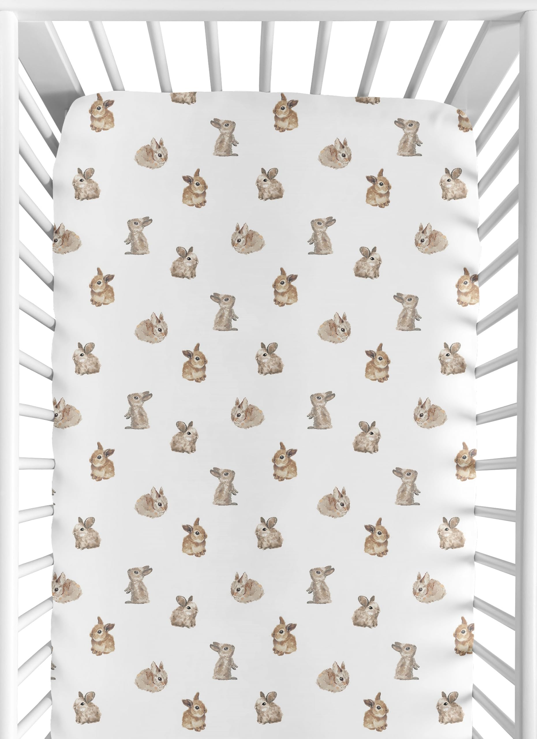 Sweet Jojo Designs Woodland Bunny fitted crib sheet on mattress for cozy sleep
