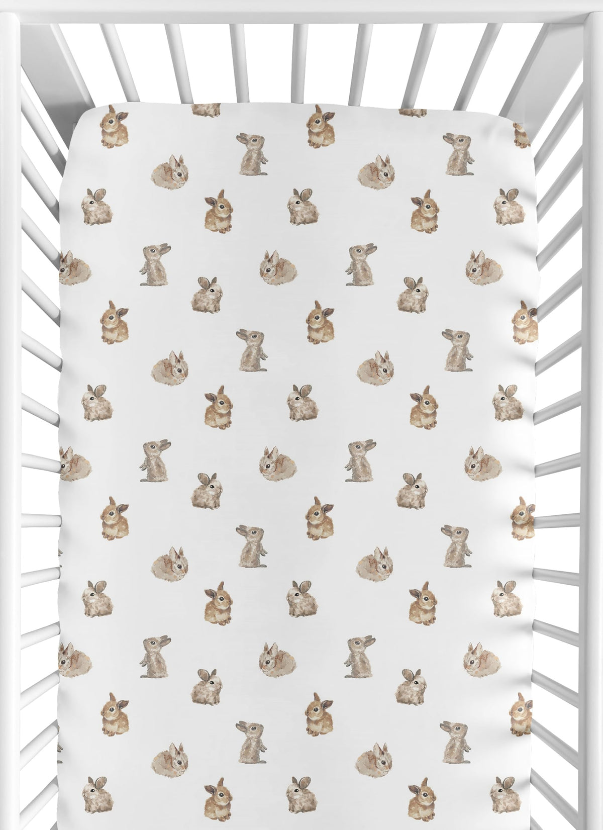 Sweet Jojo Designs Woodland Bunny fitted crib sheet on mattress for cozy sleep