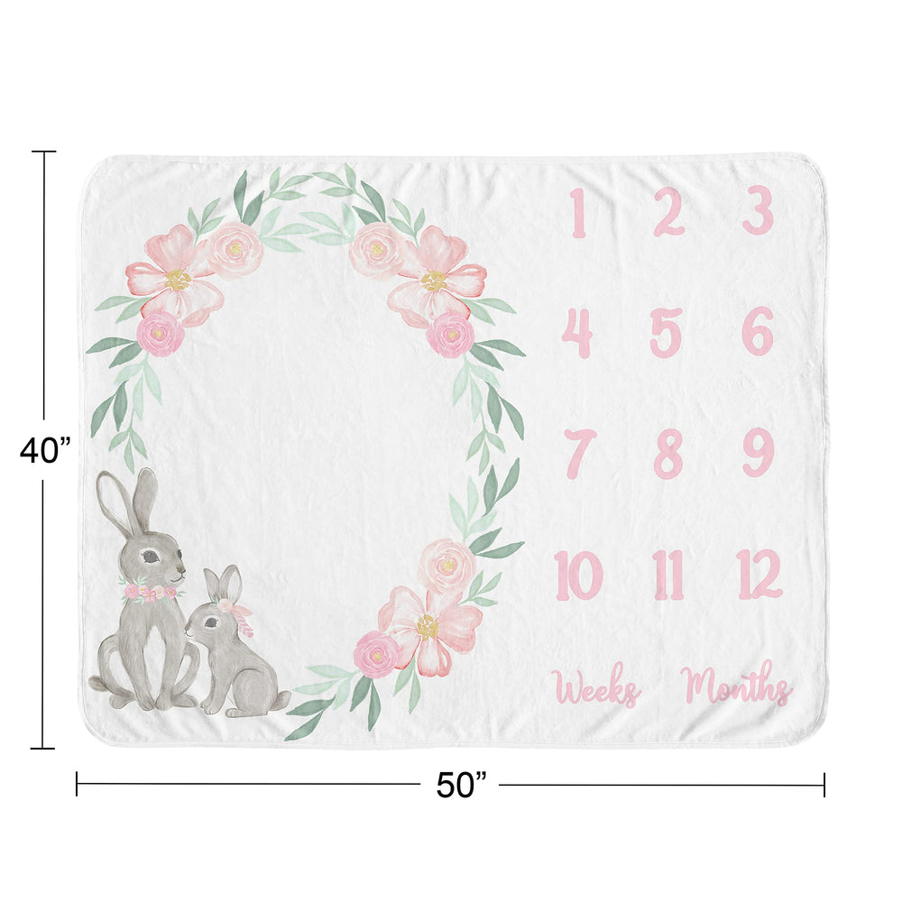 Sweet Jojo Designs woodland bunny photo backdrop session reveals soft floral watercolor prints.