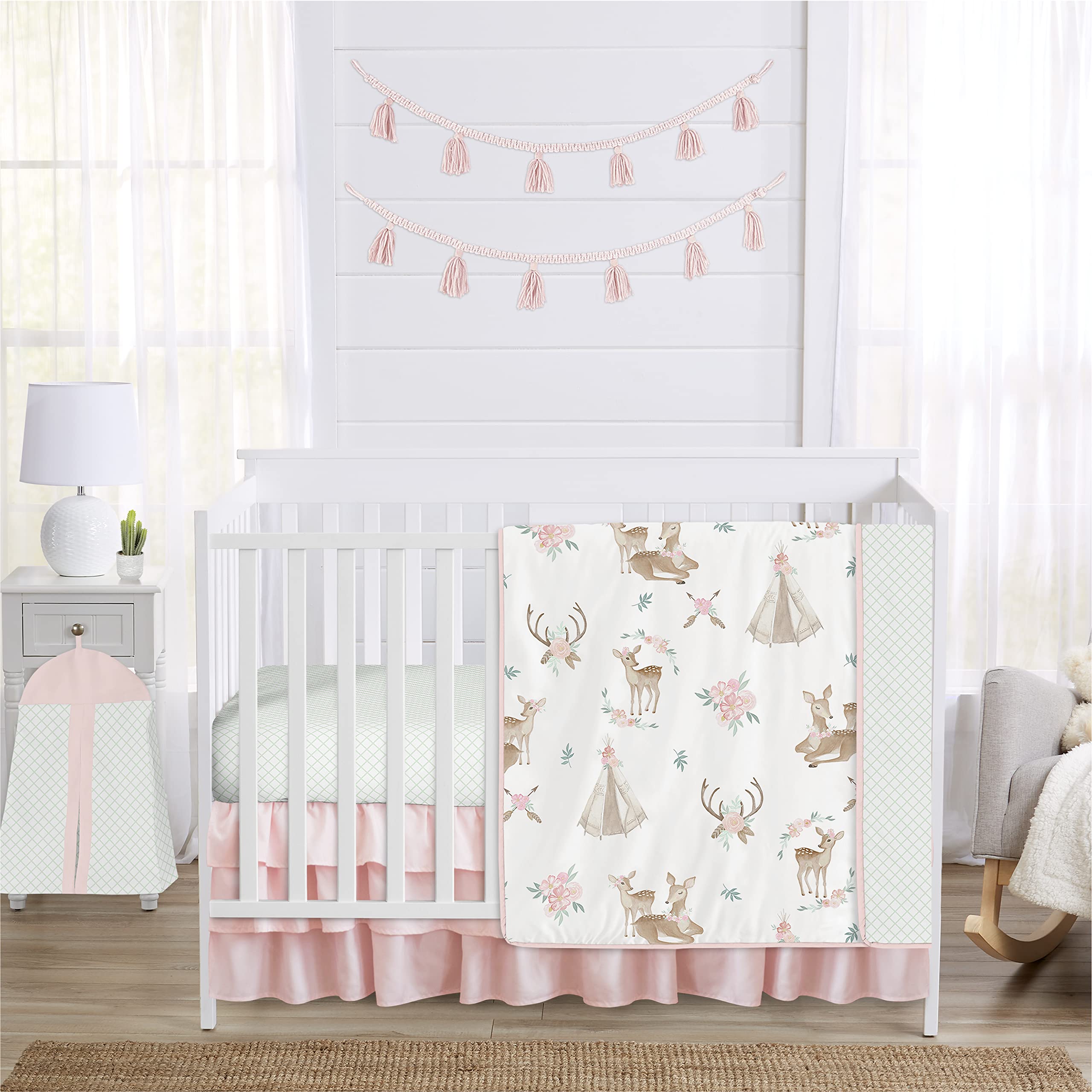 Sweet Jojo Designs woodland deer floral blanket offers cozy nap-time warmth.