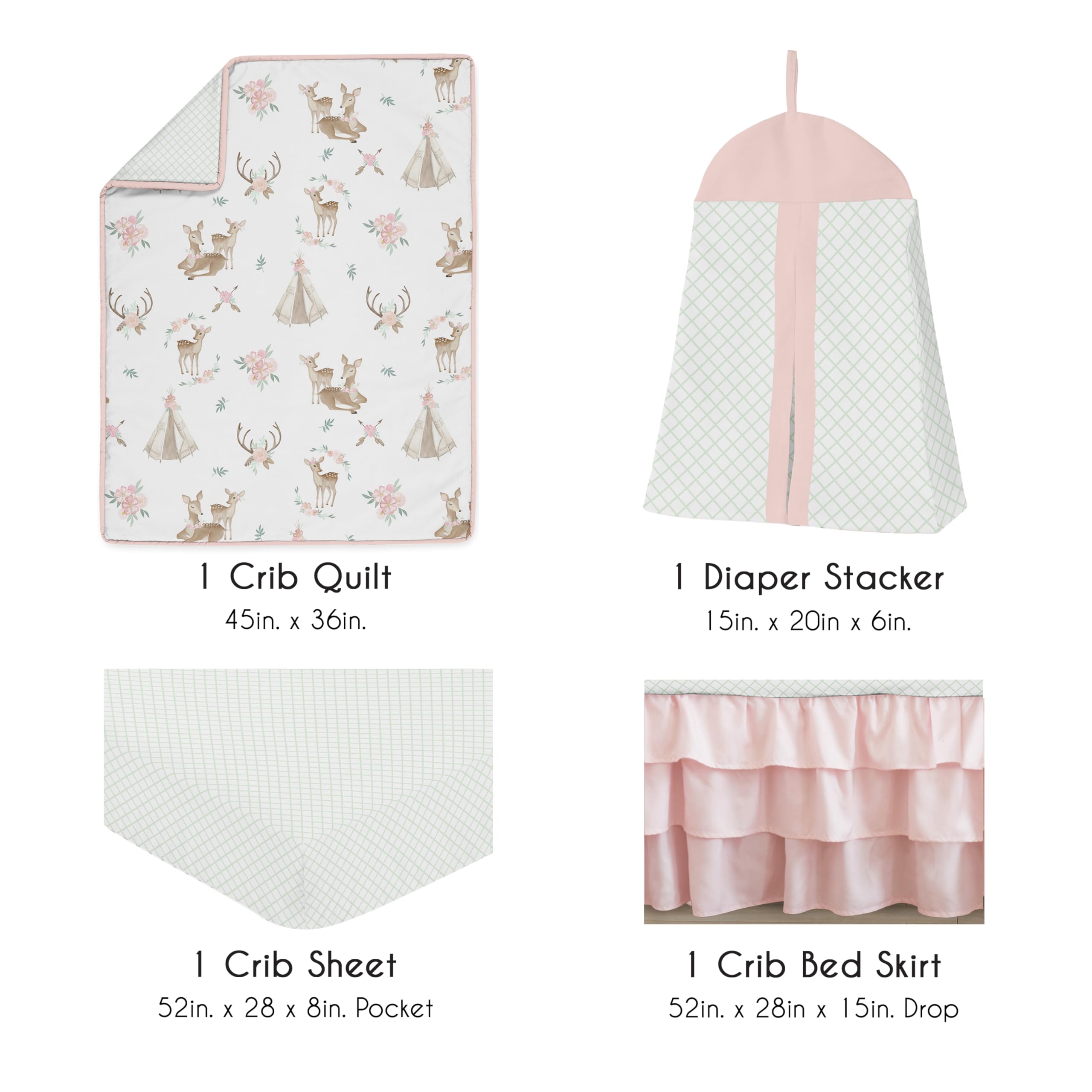 Sweet Jojo Designs woodland deer floral crib sheet provides secure crib fit.