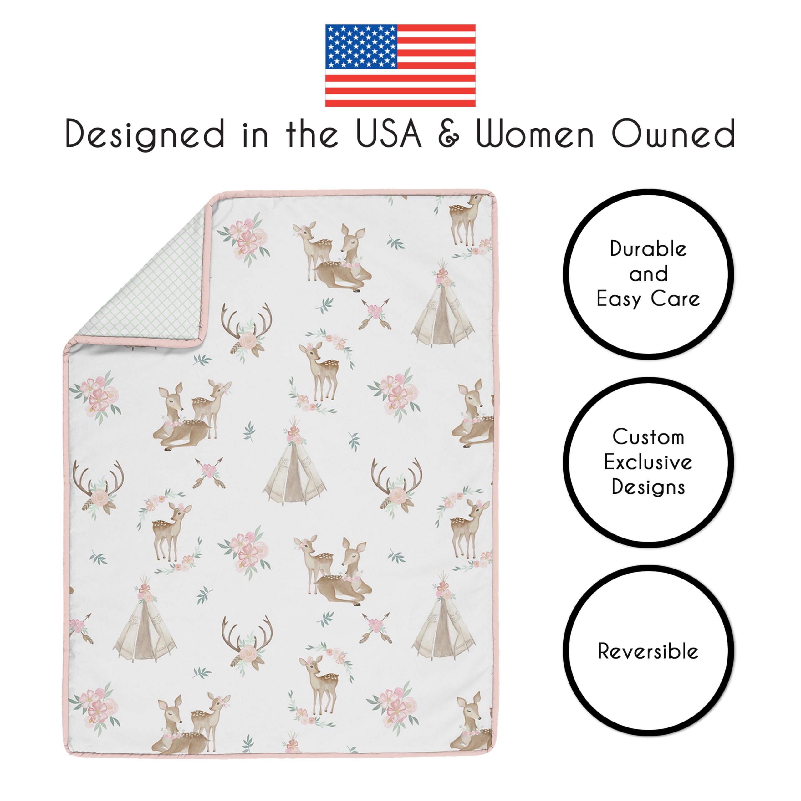 Sweet Jojo Designs woodland deer floral diaper stacker keeps essentials handy.