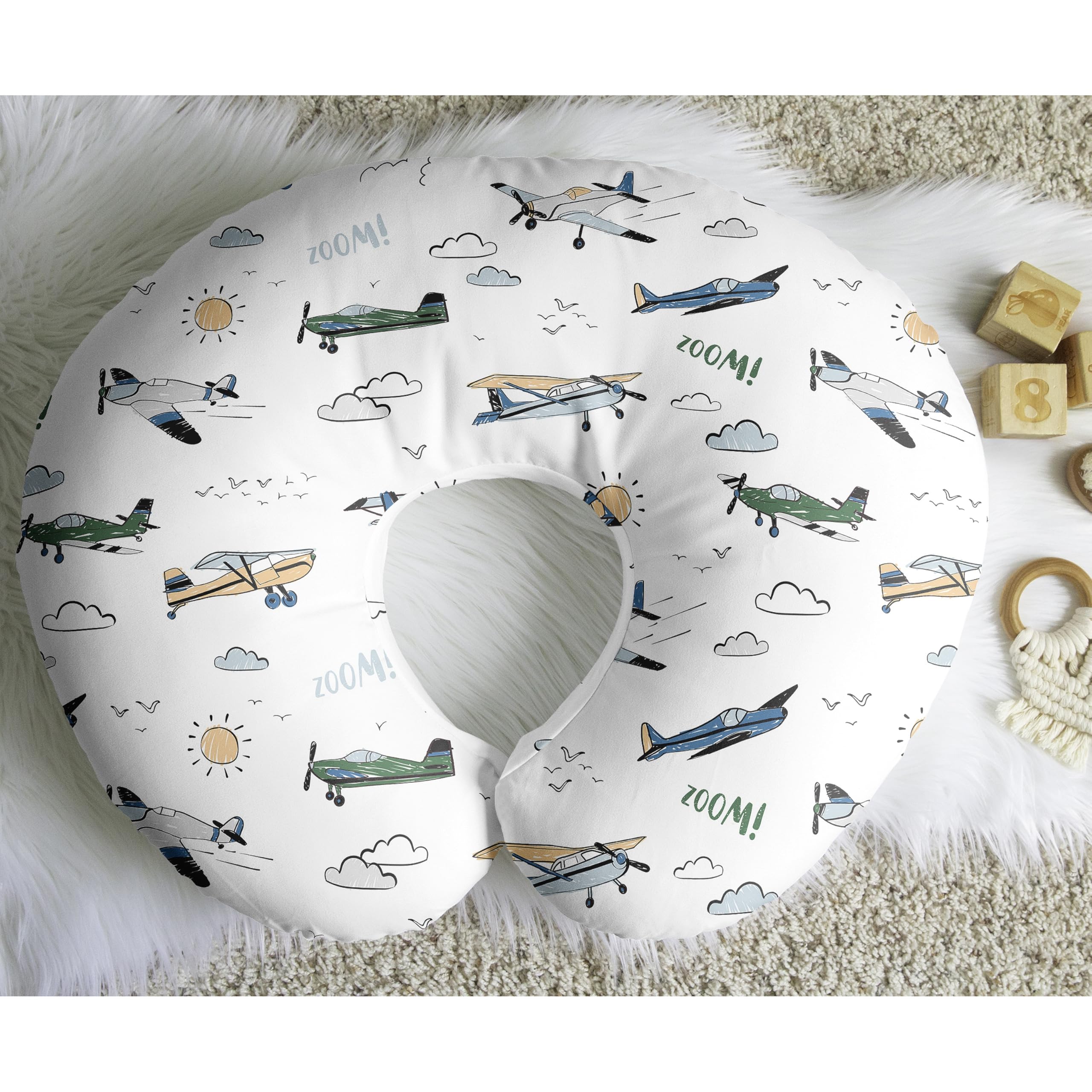 Sweet Jojo Designs airplane print decor enhancing nursery theme and baby photography backdrops.