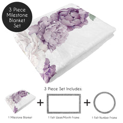 Sweet Jojo Designs Week Frame on lavender backdrop highlights baby milestones for social posts.