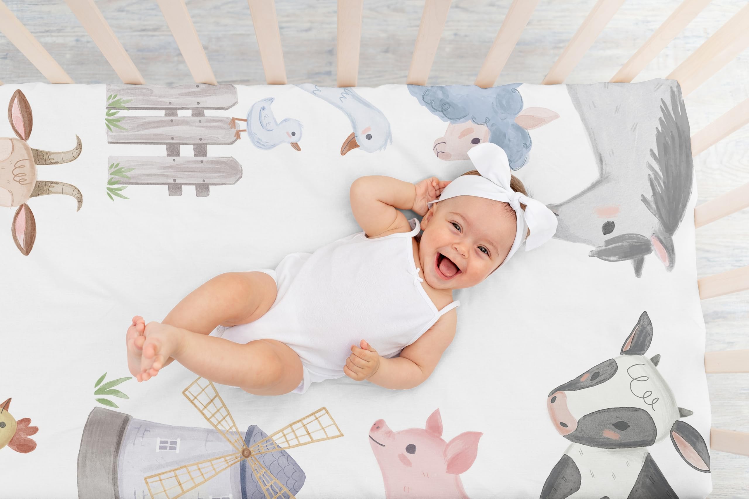 Sweet Jojo nursery-coordination ideas help complete a farmhouse-themed room.
