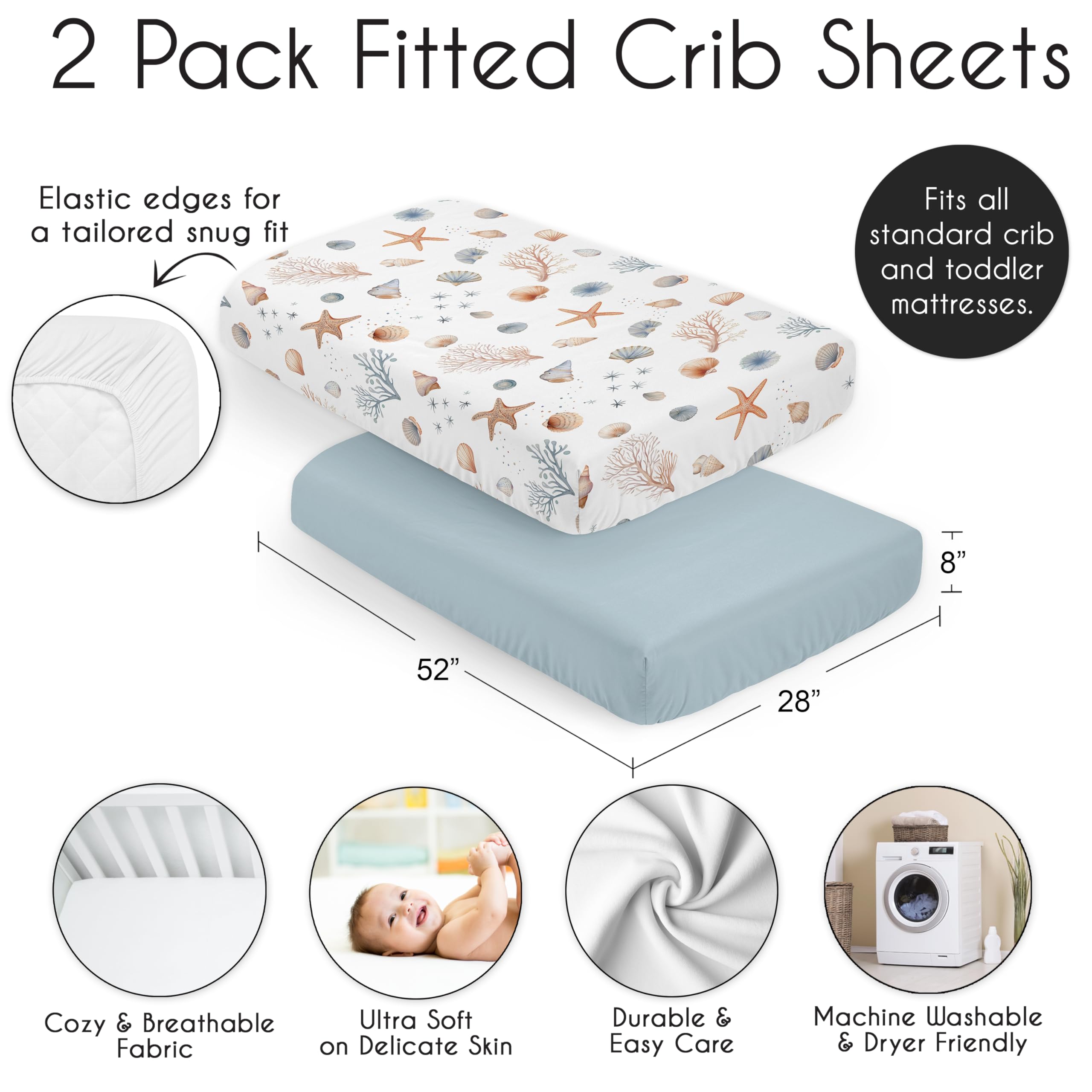 Sweet Jojo Designs Ocean Seashells crib sheets coastal-themed nursery decor for soothing sleep.