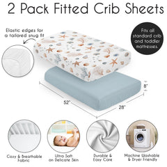 Sweet Jojo Designs Ocean Seashells crib sheets coastal-themed nursery decor for soothing sleep.