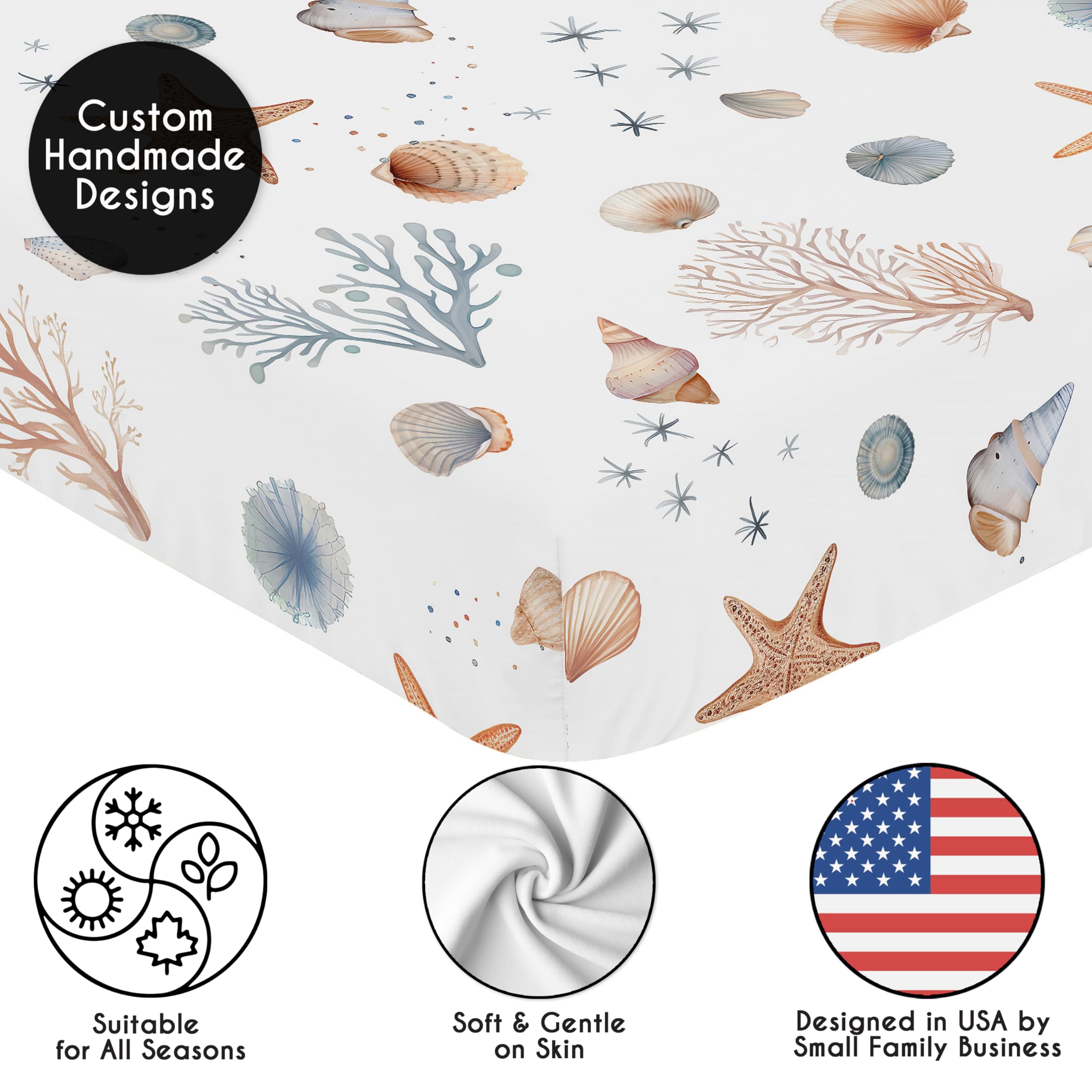 Sweet Jojo Designs Ocean Seashells crib sheets for toddler bed transition-friendly print for continuity.