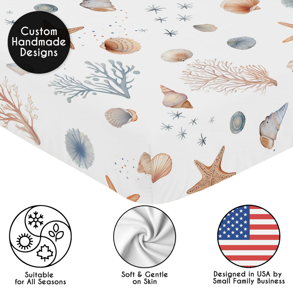 Sweet Jojo Designs Ocean Seashells crib sheets for toddler bed transition-friendly print for continuity.