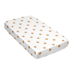 Sweet Jojo Designs satin crib sheet with celestial sky print on soft fabric