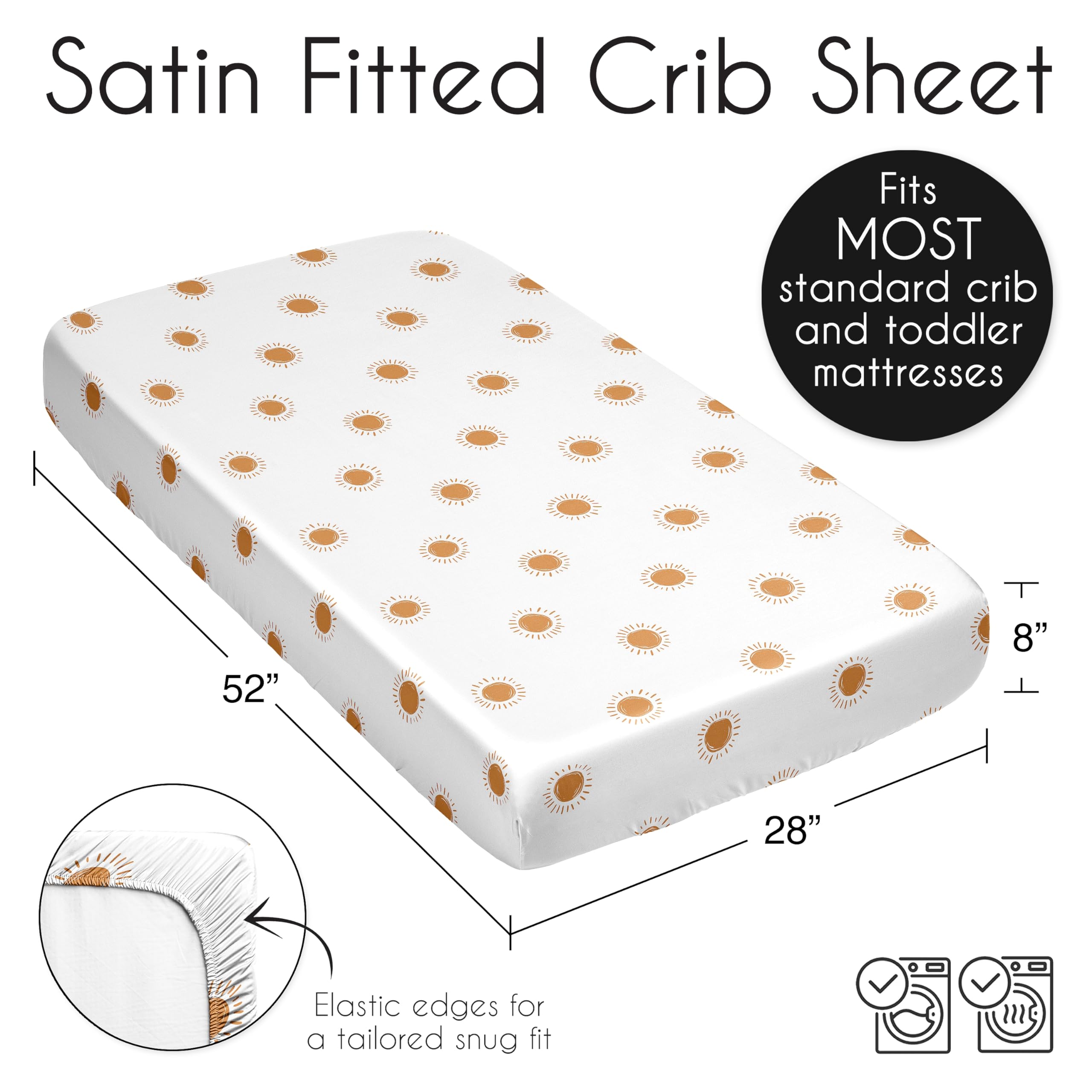 Sweet Jojo Designs satin fitted sheet secured on crib with elastic bottom