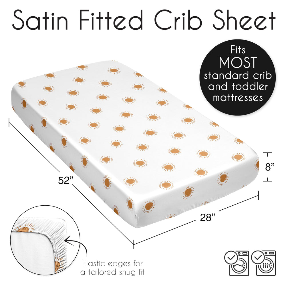 Sweet Jojo Designs satin fitted sheet secured on crib with elastic bottom